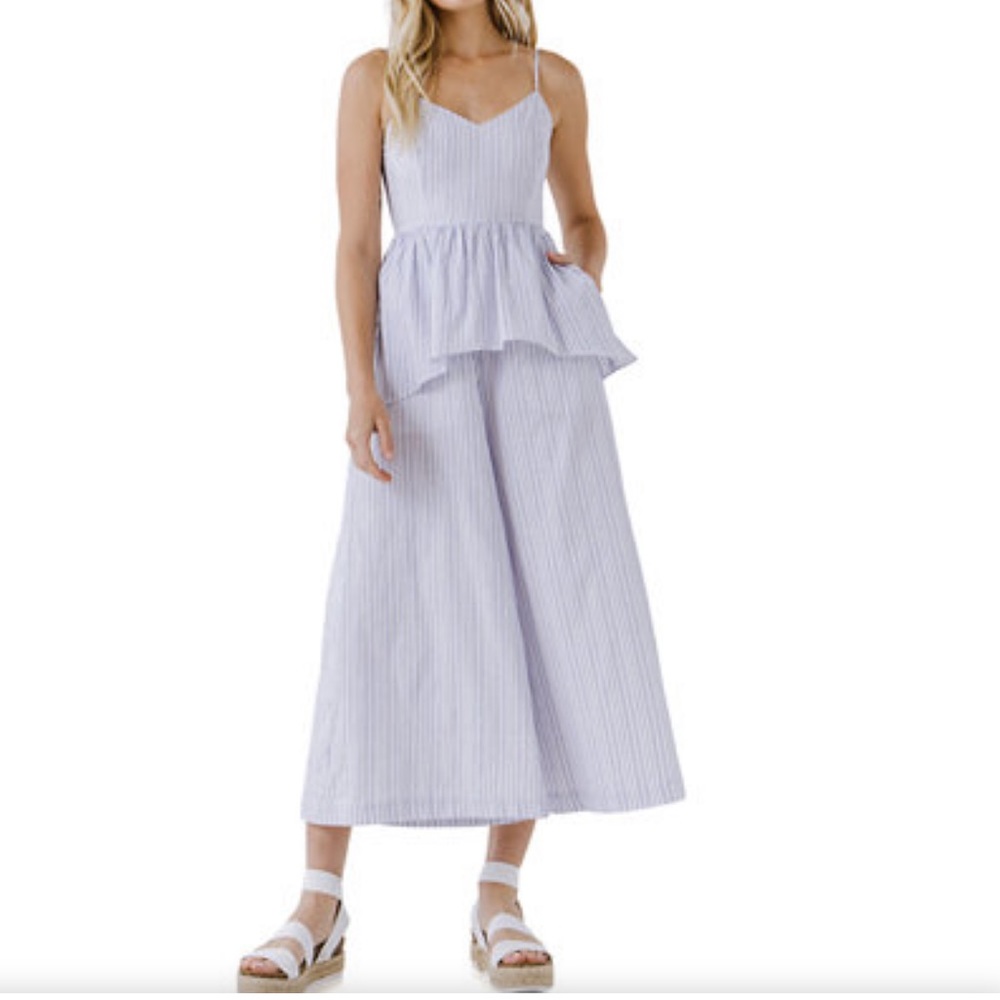 NWT English Factory Blue and White Striped Wide-Legged Jumpsuit size SM